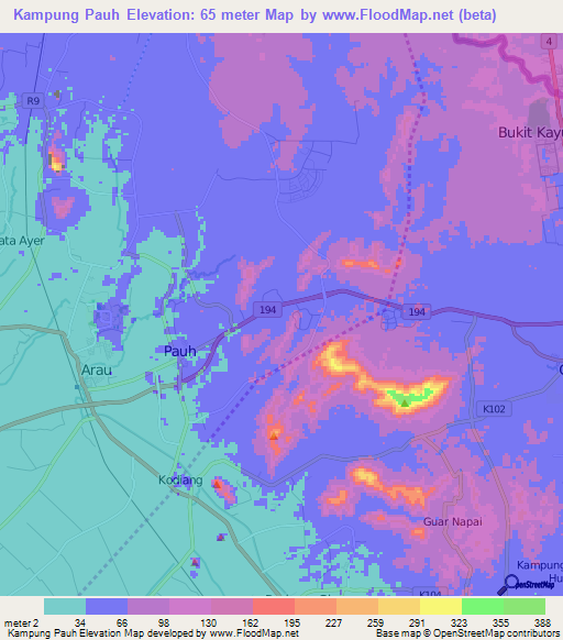 Kampung Pauh,Malaysia Elevation Map