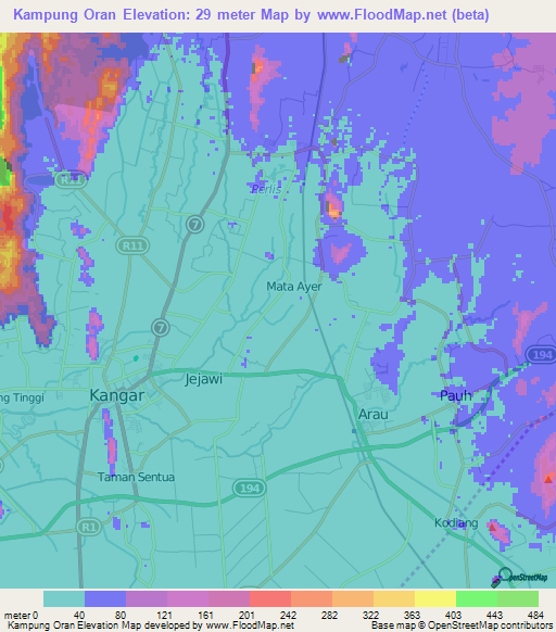 Kampung Oran,Malaysia Elevation Map
