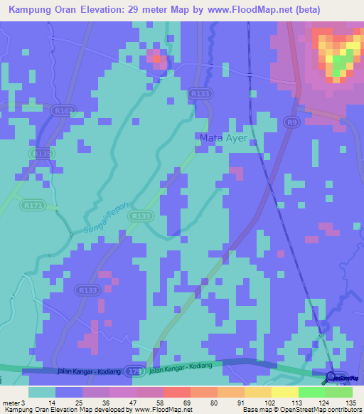 Kampung Oran,Malaysia Elevation Map