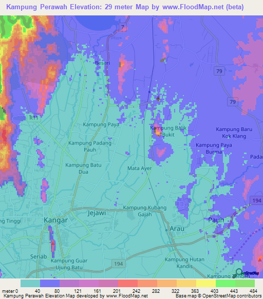 Kampung Perawah,Malaysia Elevation Map