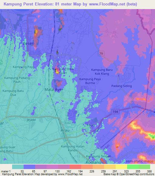 Kampung Peret,Malaysia Elevation Map