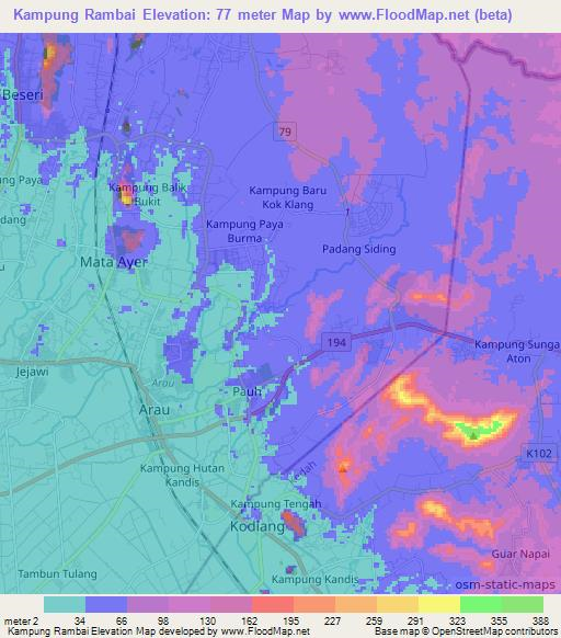 Kampung Rambai,Malaysia Elevation Map