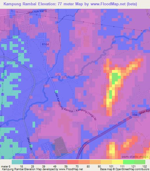 Kampung Rambai,Malaysia Elevation Map