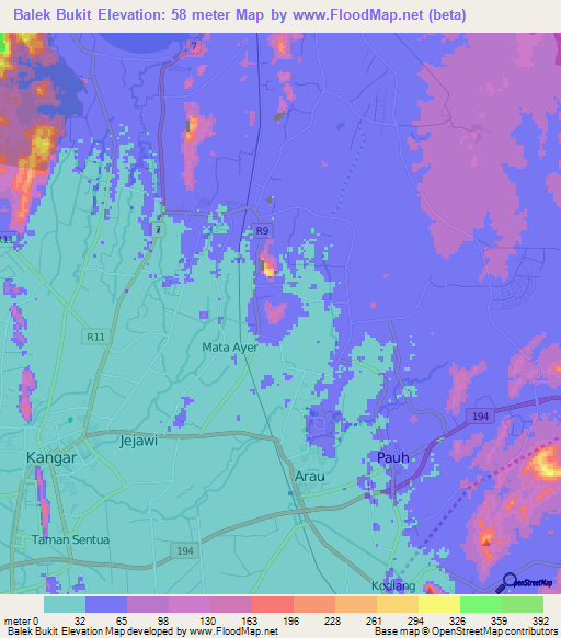 Balek Bukit,Malaysia Elevation Map