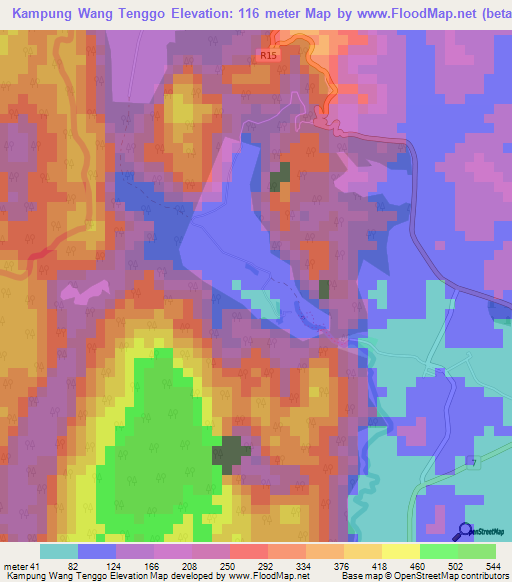 Kampung Wang Tenggo,Malaysia Elevation Map