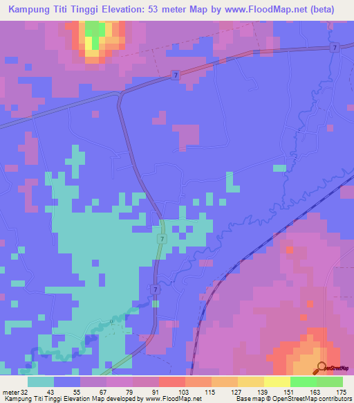 Kampung Titi Tinggi,Malaysia Elevation Map