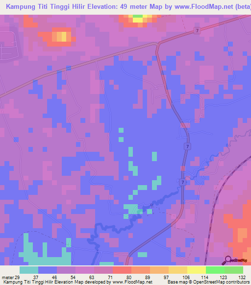 Kampung Titi Tinggi Hilir,Malaysia Elevation Map