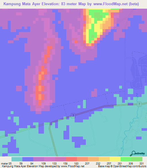 Kampung Mata Ayer,Malaysia Elevation Map