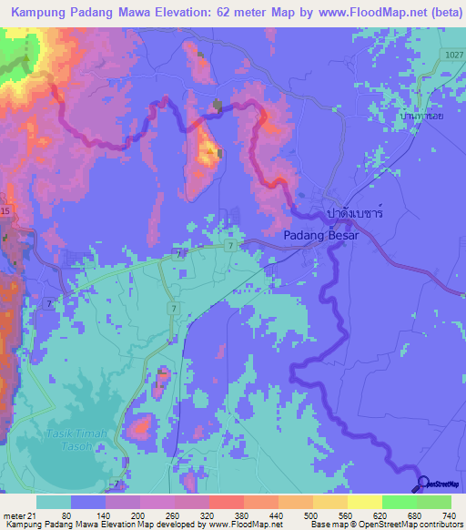 Kampung Padang Mawa,Malaysia Elevation Map