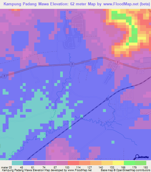 Kampung Padang Mawa,Malaysia Elevation Map