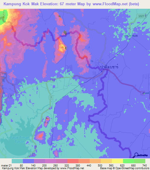 Kampung Kok Mak,Malaysia Elevation Map