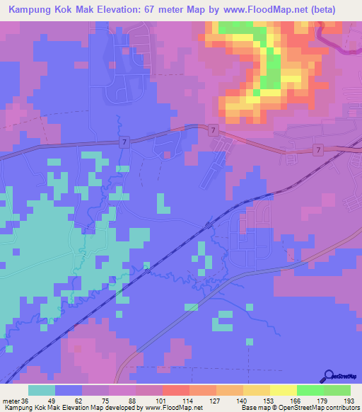 Kampung Kok Mak,Malaysia Elevation Map