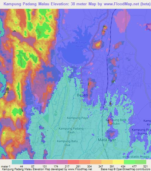 Kampung Padang Malau,Malaysia Elevation Map