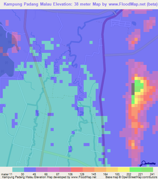 Kampung Padang Malau,Malaysia Elevation Map