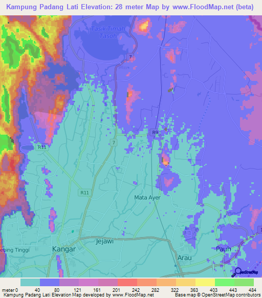 Kampung Padang Lati,Malaysia Elevation Map