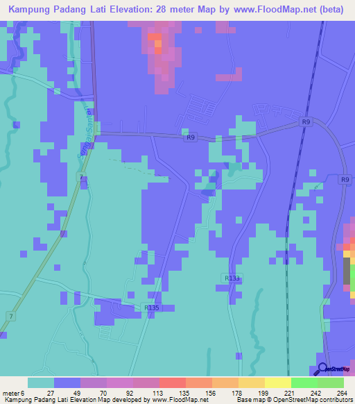 Kampung Padang Lati,Malaysia Elevation Map