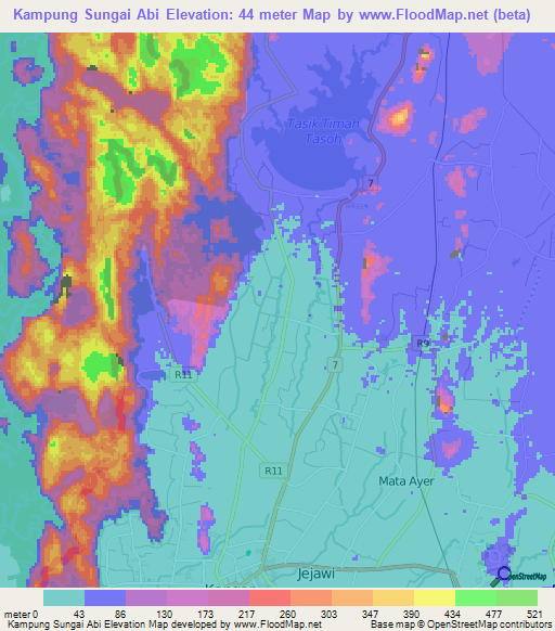 Kampung Sungai Abi,Malaysia Elevation Map