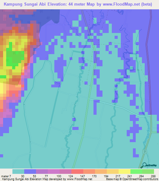 Kampung Sungai Abi,Malaysia Elevation Map