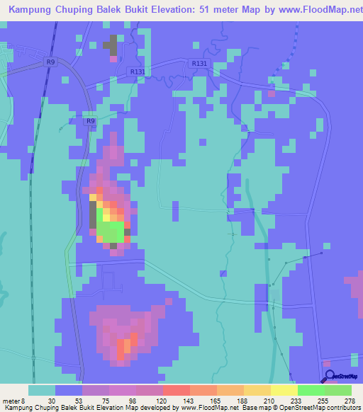 Kampung Chuping Balek Bukit,Malaysia Elevation Map