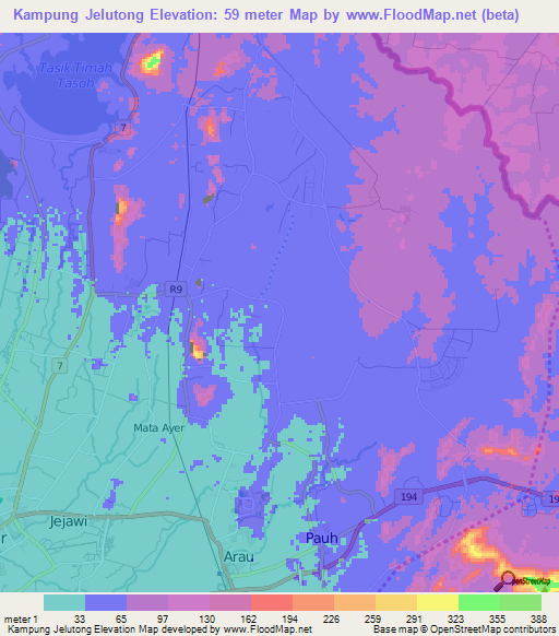 Kampung Jelutong,Malaysia Elevation Map