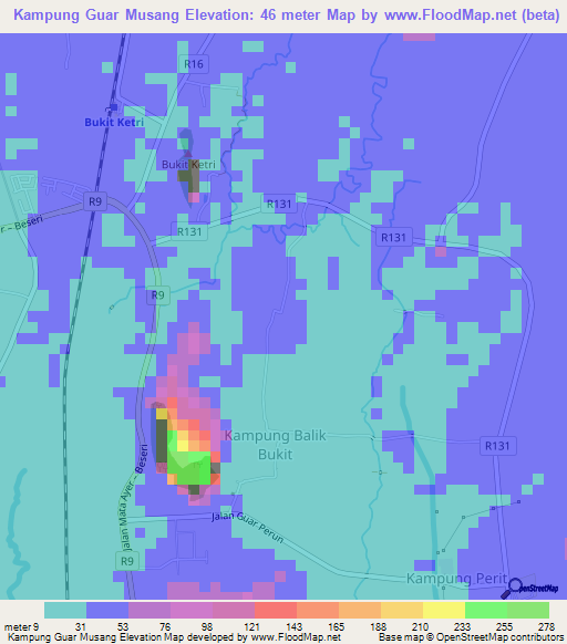 Kampung Guar Musang,Malaysia Elevation Map