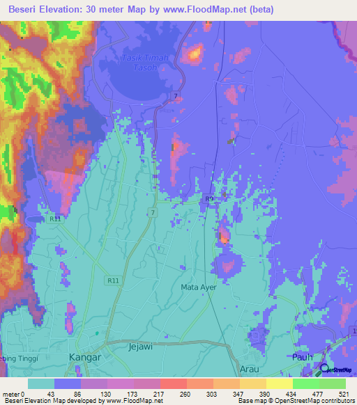 Beseri,Malaysia Elevation Map