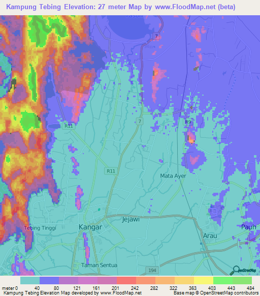 Kampung Tebing,Malaysia Elevation Map