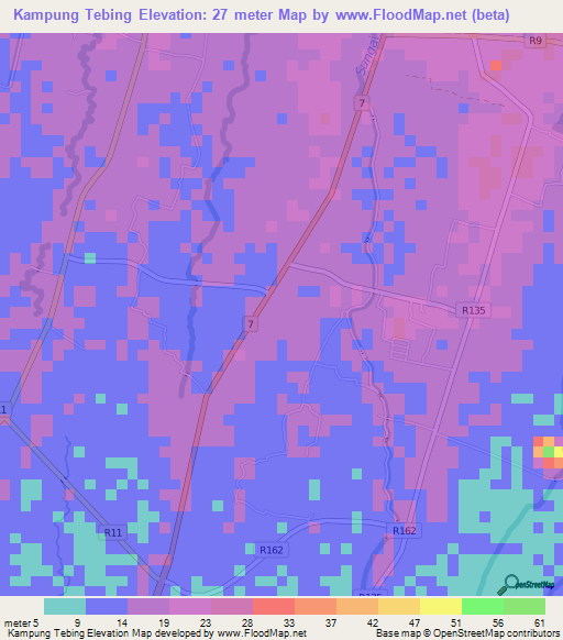 Kampung Tebing,Malaysia Elevation Map