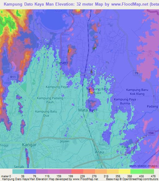 Kampung Dato Kaya Man,Malaysia Elevation Map