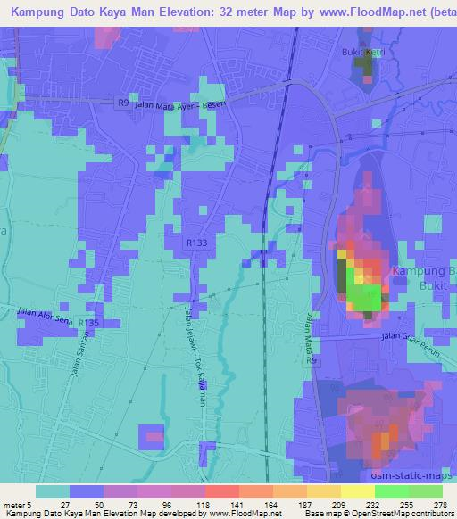 Kampung Dato Kaya Man,Malaysia Elevation Map