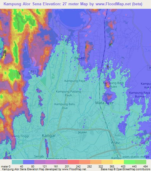 Kampung Alor Sena,Malaysia Elevation Map