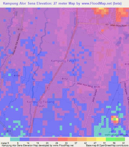 Kampung Alor Sena,Malaysia Elevation Map