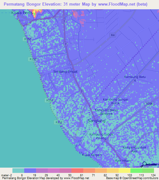 Permatang Bongor,Malaysia Elevation Map