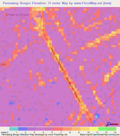 Permatang Bongor,Malaysia Elevation Map