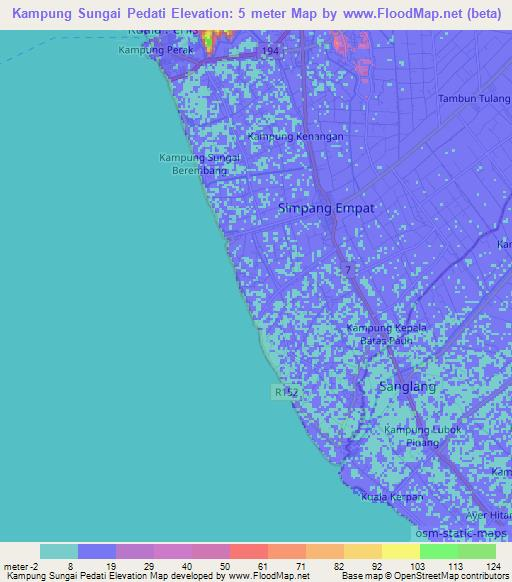 Kampung Sungai Pedati,Malaysia Elevation Map