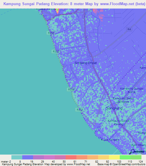 Kampung Sungai Padang,Malaysia Elevation Map