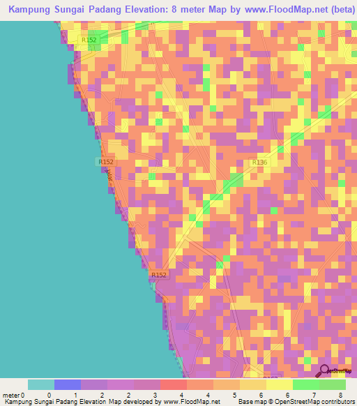 Kampung Sungai Padang,Malaysia Elevation Map