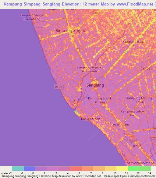 Kampung Simpang Sanglang,Malaysia Elevation Map