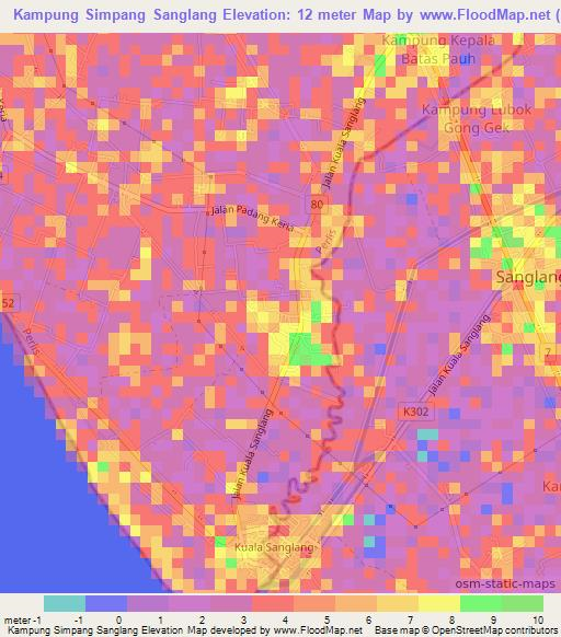 Kampung Simpang Sanglang,Malaysia Elevation Map