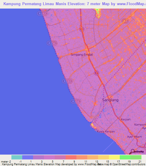 Kampung Permatang Limau Manis,Malaysia Elevation Map