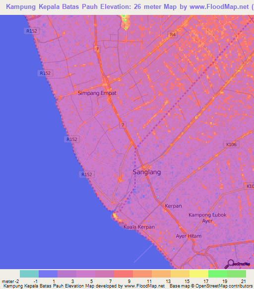 Kampung Kepala Batas Pauh,Malaysia Elevation Map