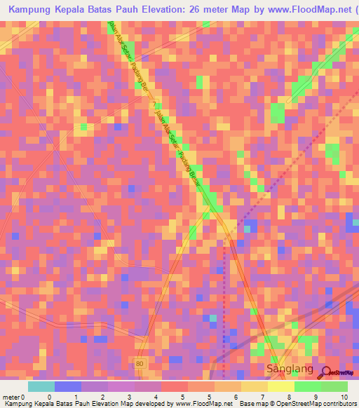 Kampung Kepala Batas Pauh,Malaysia Elevation Map