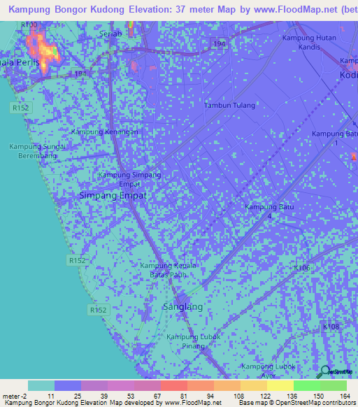 Kampung Bongor Kudong,Malaysia Elevation Map