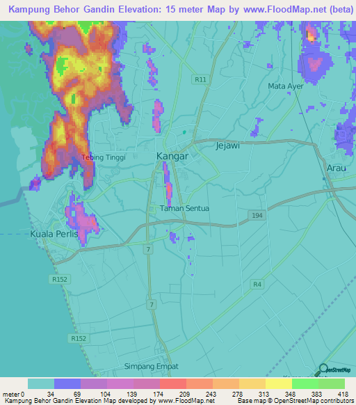 Kampung Behor Gandin,Malaysia Elevation Map