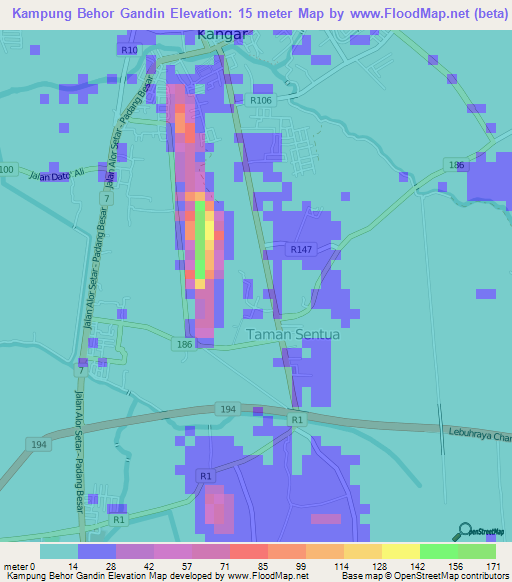 Kampung Behor Gandin,Malaysia Elevation Map