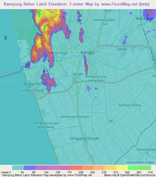 Kampung Behor Latch,Malaysia Elevation Map