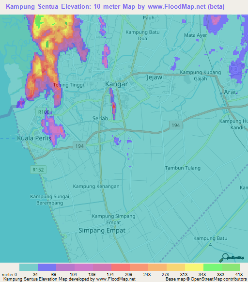 Kampung Sentua,Malaysia Elevation Map