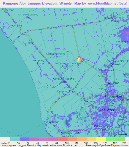 Kampung Alor Janggus,Malaysia Elevation Map