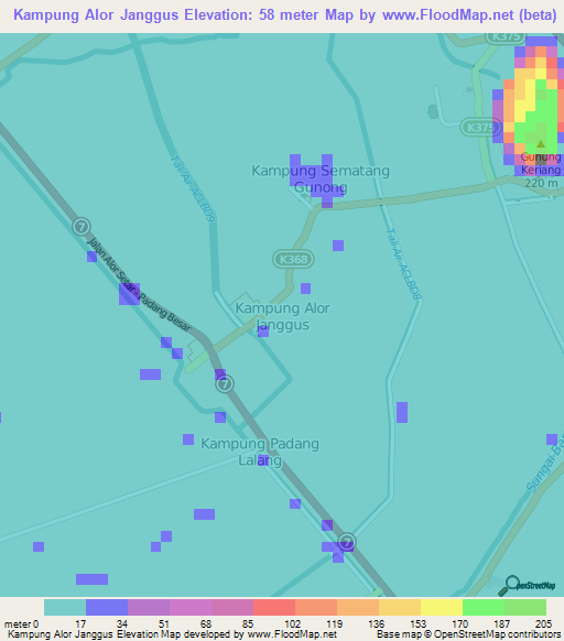 Kampung Alor Janggus,Malaysia Elevation Map