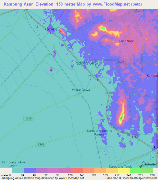 Kampung Asun,Malaysia Elevation Map